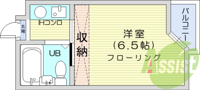 1K、エアコン、フローリング、インターネット無料