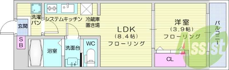 1ＬＤＫ、モニター付きインターホン、独立洗面台、オートロック