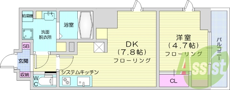 1DK、オートロック、ネット無料、浴室乾燥機、バストイレ別