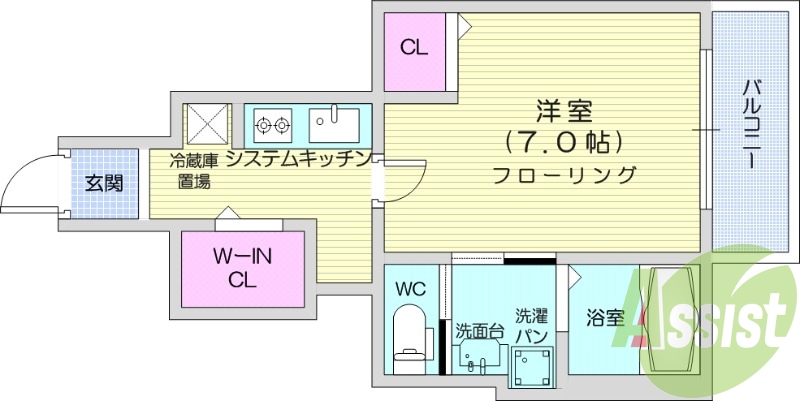 １K、エアコン、モニター付きインターホン、独立洗面台