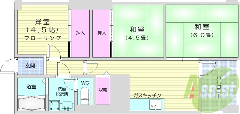 3DK、インターホン、エレベーター、B/T別、独立洗面。
