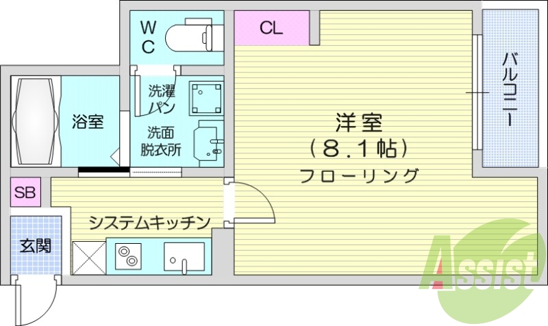 1K、追い焚き、オートロック、浴室乾燥機。