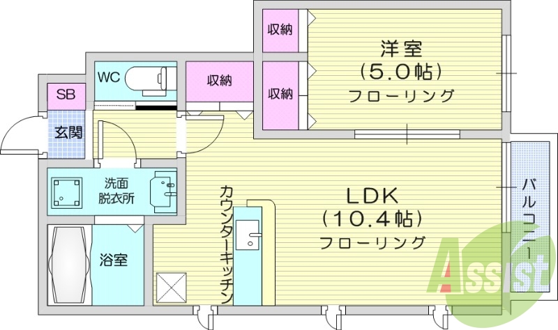 １LDK、システムキッチン、追い焚き、独立洗面台