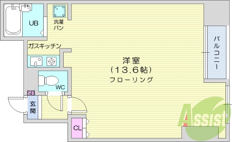 1K、都市ガス、オートロック、温水洗浄便座