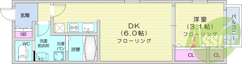 1DK、IHクッキングヒーター、浴室乾燥機