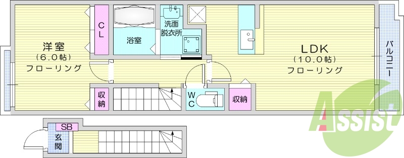 1LDK、カウンターキッチン、浴室乾燥機、給湯、独立洗面台