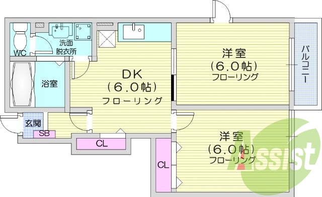 2DK、バルコニー、南向き、モニターホン、ペット相談