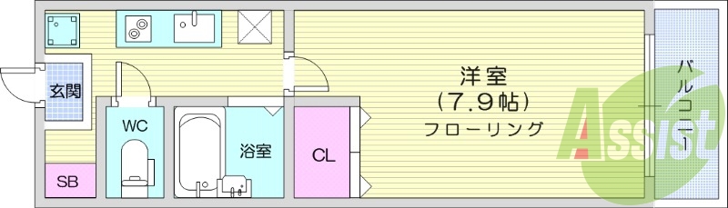 １Ｋ、フローリング、エアコン、クローゼット