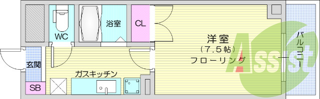 1K、エアコン、室内洗濯機置き場、トイレ浴室別、収納箇所