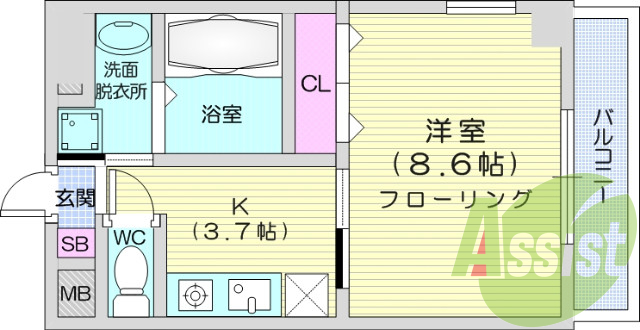 １K、オートロック、都市ガス、CATV、エレベーター