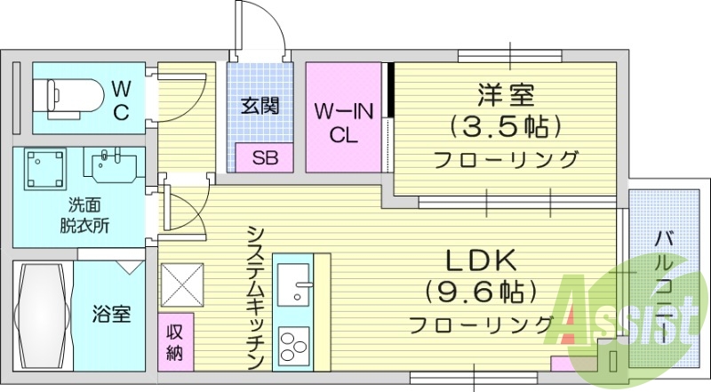 1LDK　追い炊き機能　浴室乾燥機　インターネット無料