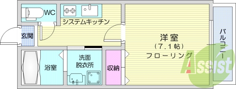 １K、エアコン、独立洗面台、追い焚き、モニターホン