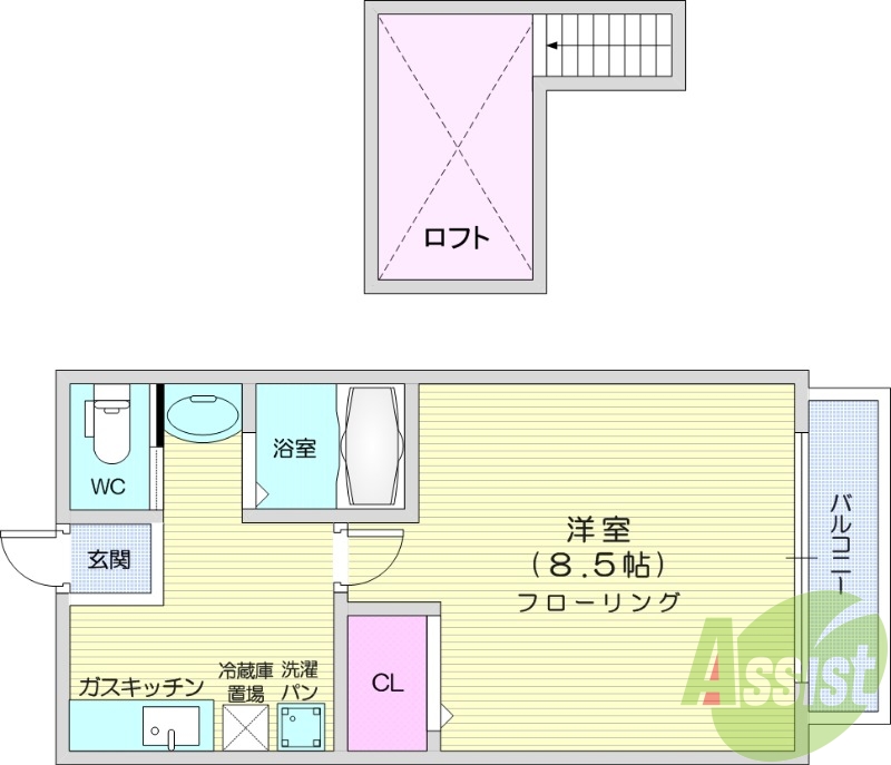 1K、バストイレ別、室内洗濯機置場、クローゼット