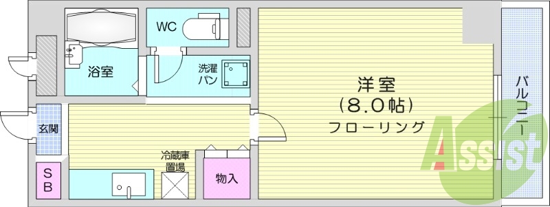 1K、陽当たり良好、ウォシュレット付きトイレ