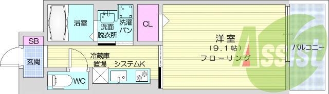 1K、システムキッチン、浴室乾燥、追い炊き