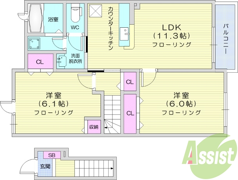 2LDK　追い炊き機能　浴室乾燥機　プロパンガス