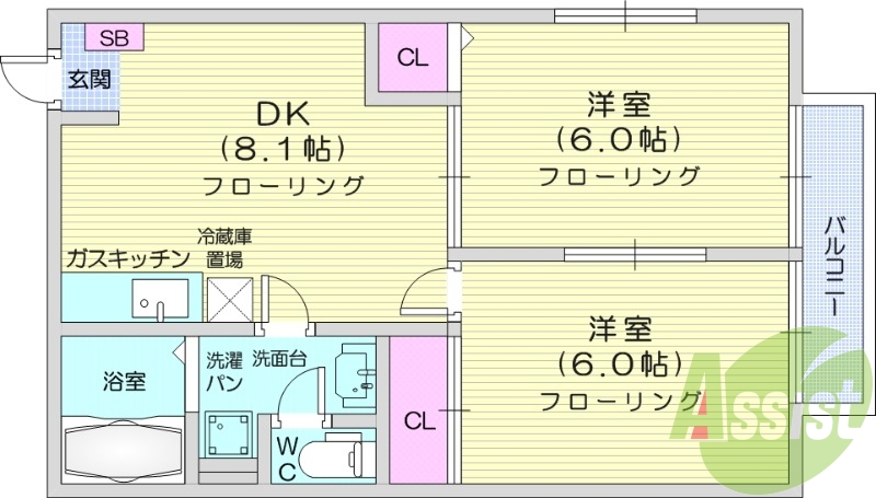 ２DK、追い焚き機能、室内洗濯機置場、独立洗面台、