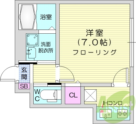 1K、エアコン、室内洗濯機置場、トイレ浴室別、収納