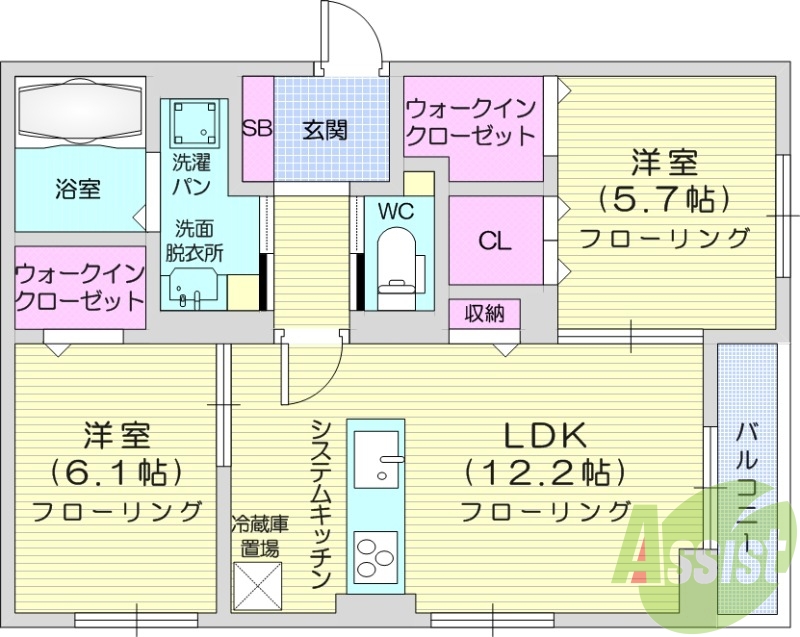 2LDK、都市ガス、一坪風呂、オートロック、防犯カメラ