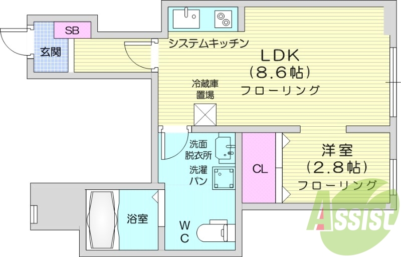 1LDK、追い焚き、ネット無料、IH、独立洗面台。