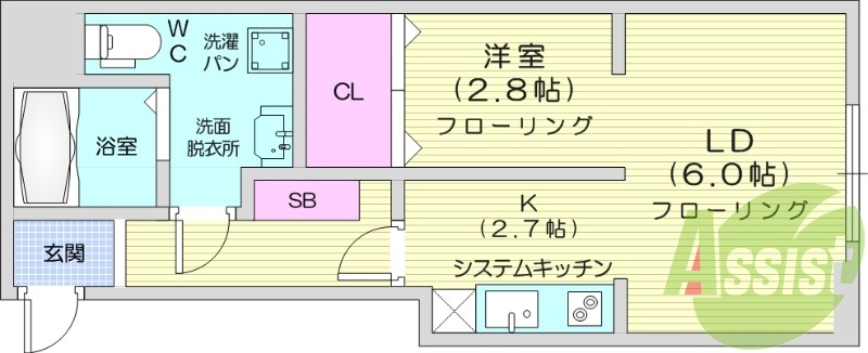 1LDK、追い焚き、ネット無料、IH、独立洗面台。