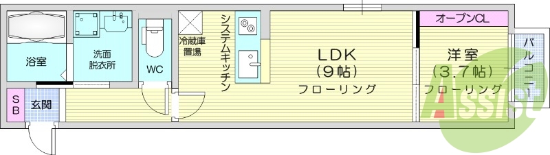 １LDK、室内洗濯機置場、独立洗面台、温水洗浄便座