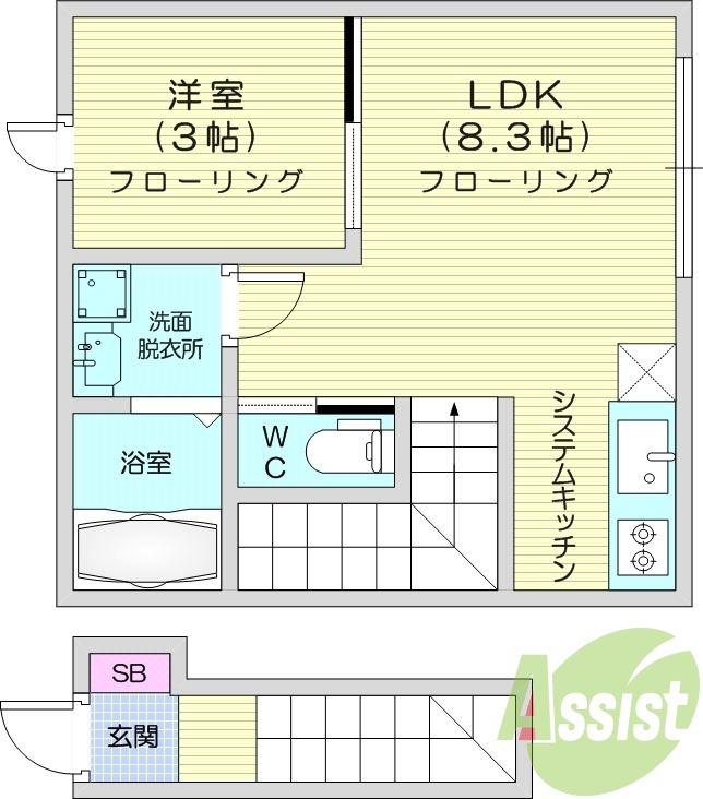 1LDK、エアコン、室内洗濯機置場、トイレ浴室別、収納