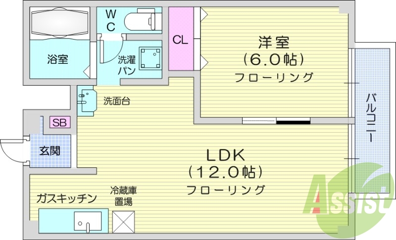 1LDK、バストイレ別、独立洗面台、エアコン