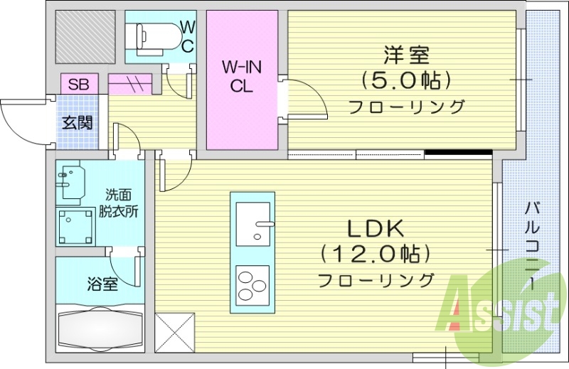 1LDK、エアコン、室内洗濯機置場、トイレ浴室別、収納