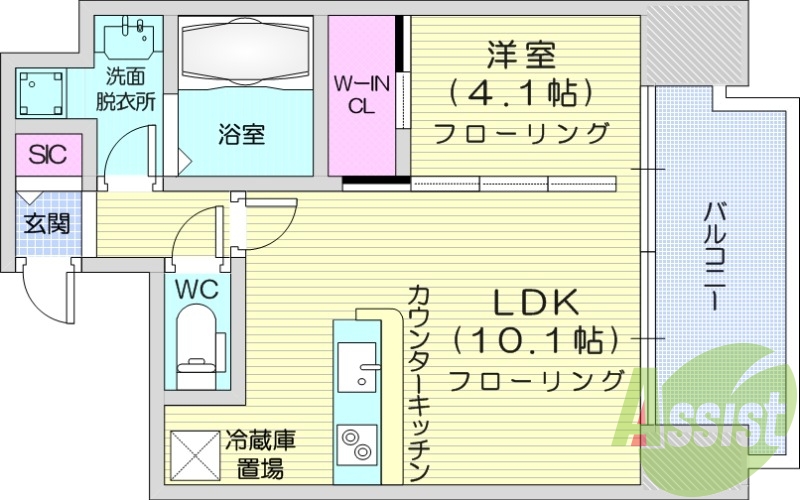1LDK、都市ガス、宅配ボックス、防犯カメラ