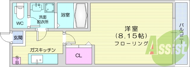 1*、南東向き、クローゼット、バルコニー、ネット無料