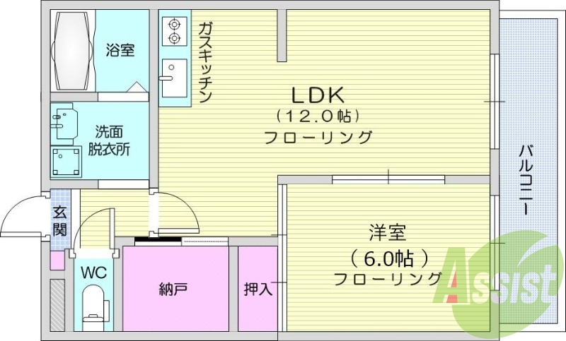 １SLDK、室内洗濯機置き場、独立洗面台