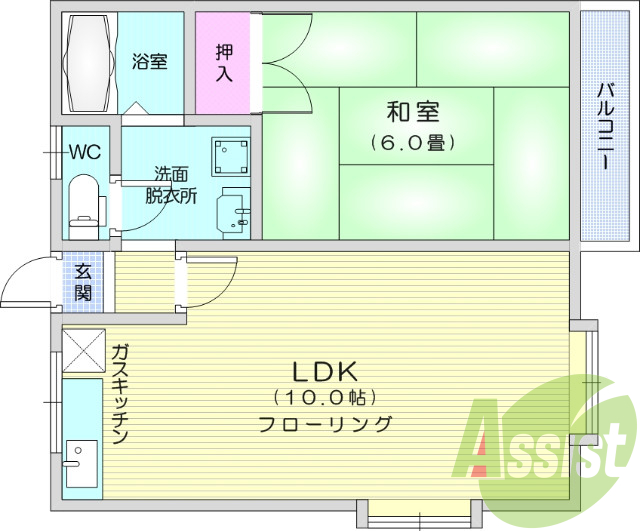 １LDK、バルコニー、フローリング、エアコン