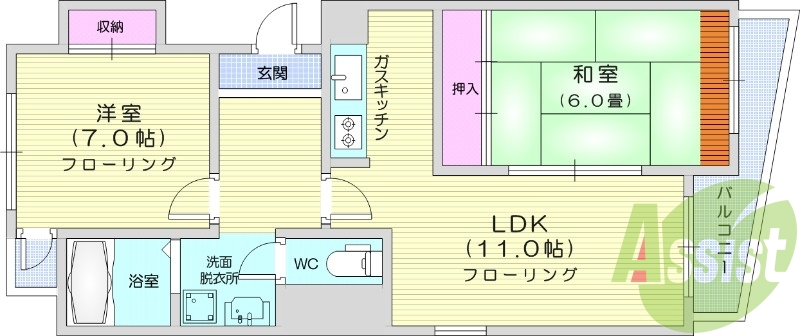 2LDK、エアコン、独立洗面台、和室、追い焚き機能