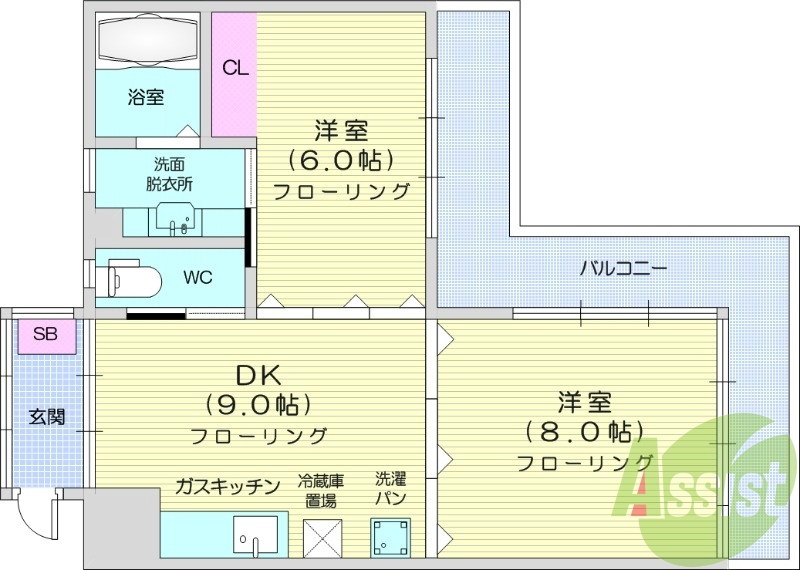 2DK、都市ガス、追焚機能、ペット可物件