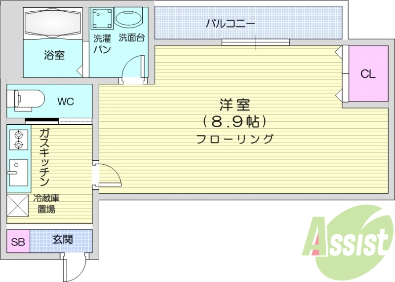 1K、バストイレ別、バルコニー、クローゼット、追い焚き機能