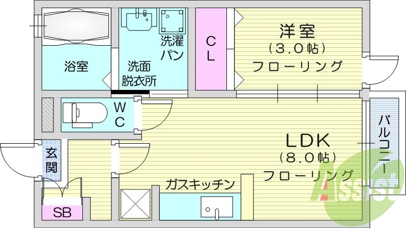 1LDK、カウンターキッチン、ウォシュレット、独立洗面