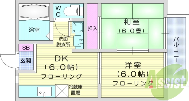 2DK、エアコン、独立洗面台、BS、収納、バストイレ別