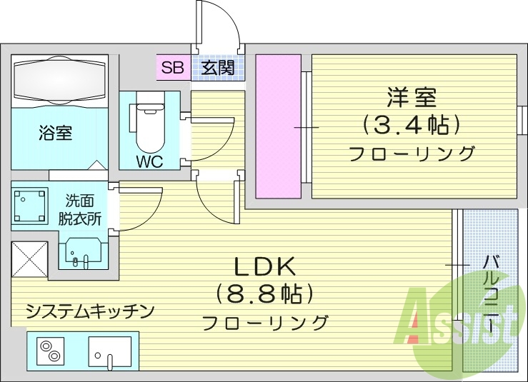 1LDK、ネット無料、オートロック、IH。