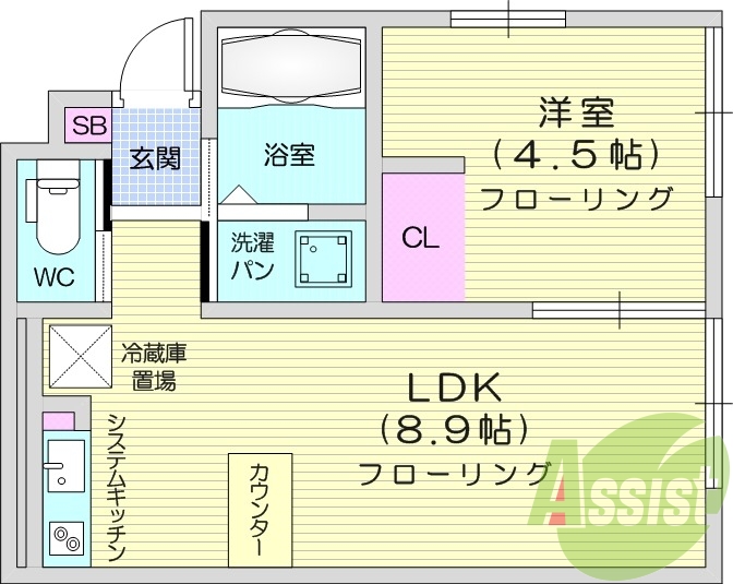 1LDK、デザイナーズ、IH、追い焚き、防犯シャッター、BS