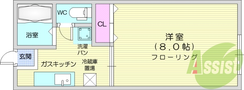 １DK、バス・トイレ別、ウォシュレット付きトイレ。