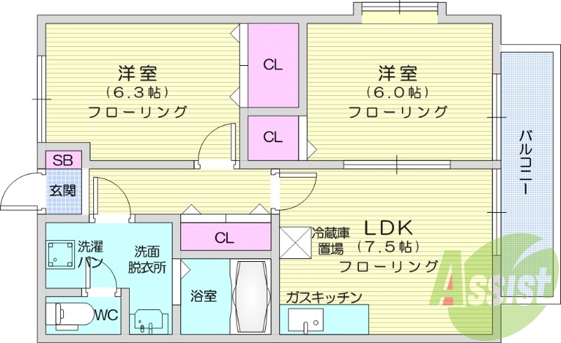 2DK、エアコン、温水洗浄便座、追い炊き機能