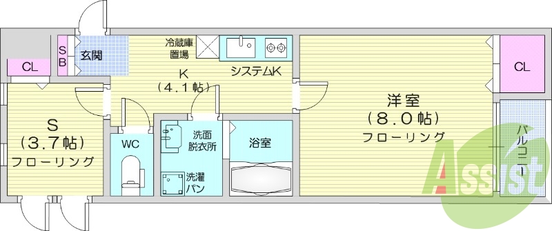 １K＋S、角部屋、オートロック、インターネット無料、