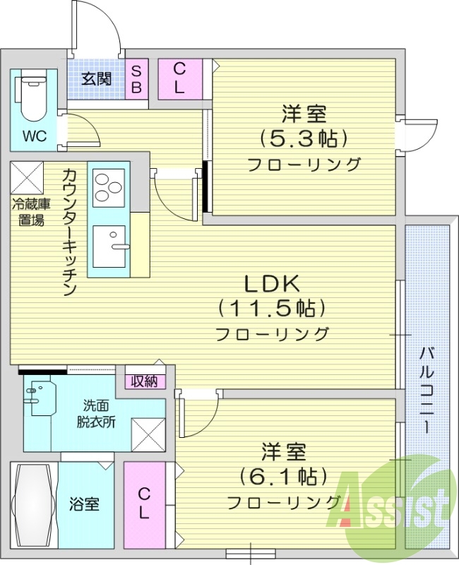 ２LDK、全室エアコン付き、システムキッチン、都市ガス