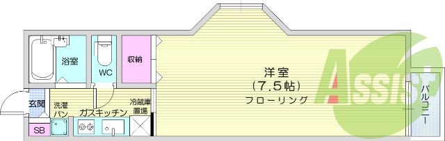 1K、バストイレ別、エアコン、Wi-Fi、プロパンガス、給湯