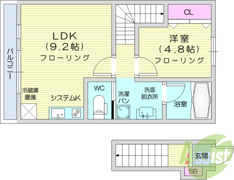 1LDK、ネット無料、浴室乾燥、IH、独立洗面台、追い焚き