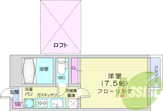 写真は別室です。１K、南向き、モニター付きインターホン