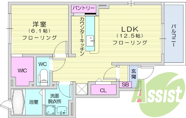 1LDK、エアコン2台付、ウォークインクローゼット