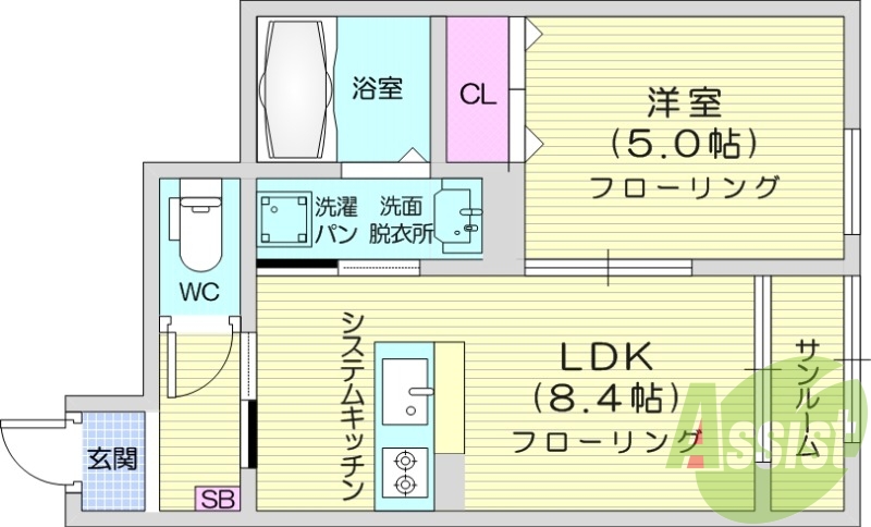 1LDK、ネット無料、浴室乾燥機、宅配ボックス。