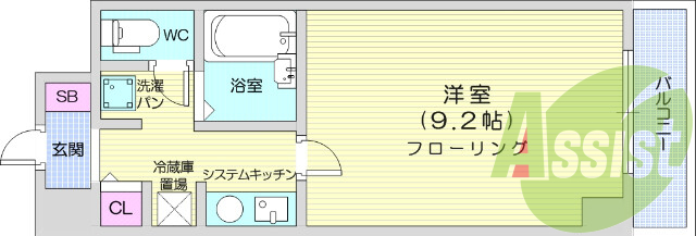 1K、バストイレ別、エレベーター、エアコン、インターホン